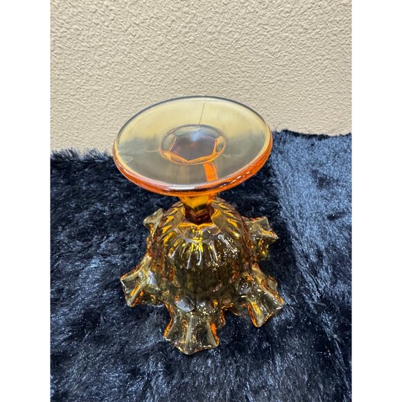 Vintage Amberina Ruffled Glass Compote Bowl Pedestal Candy Dish Decorative Home - Picture 2 of 6